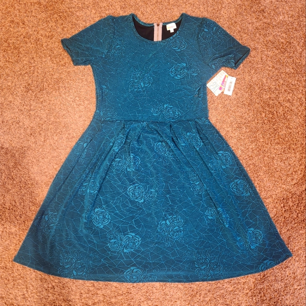 Lularoe Amelia Dress 2XL NWT Roses Blue Green Teal